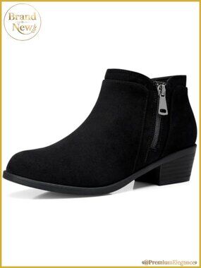 Women's Ankle Boots Comfortable Low Block Heel Side Zip Booties